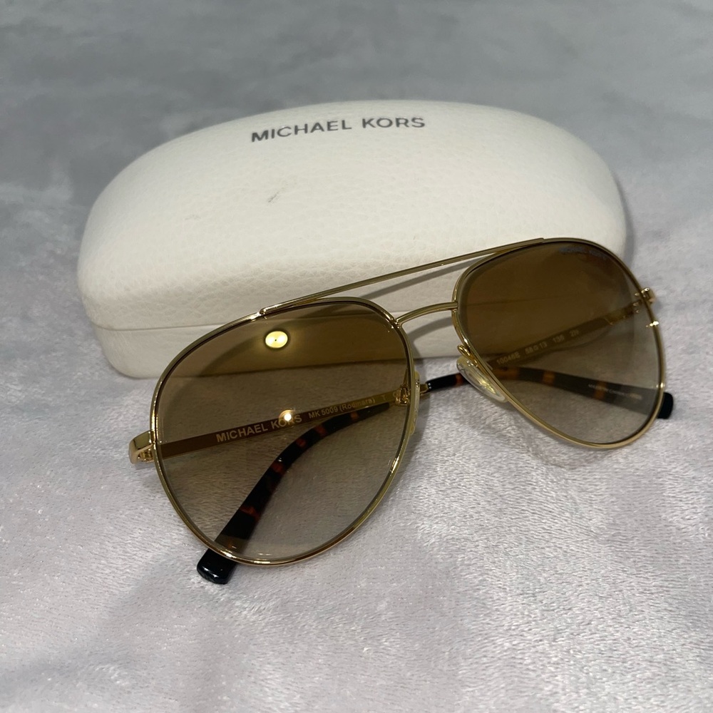 Michael Kors Gold-Tone Light Brown Gradient Aviator Sunglasses MK 5009 Rodinara